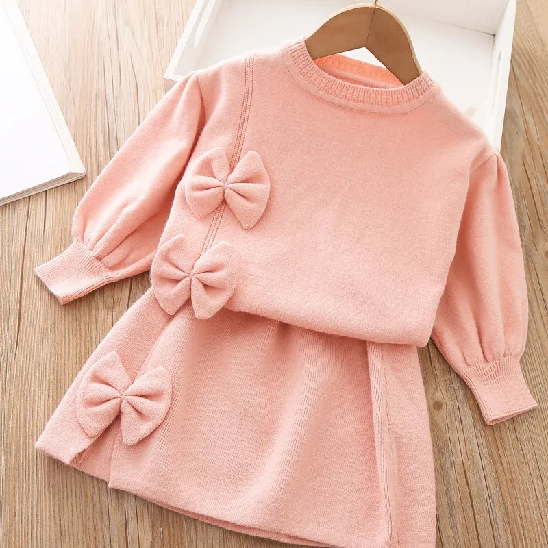 Girls Clothing Set 2-piece Long sleeved Sweater Set Autumn/Winter Sweatshirt+Skirt Set Childrens Clothing for the Start of Schoo