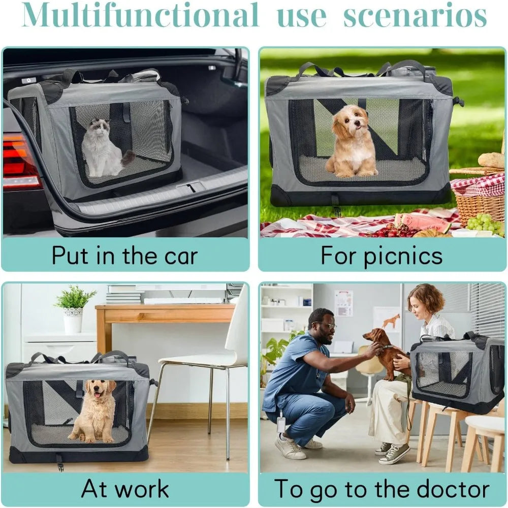 Large Cat Carrier for 2 Cats, 24x17x17 Soft Dog Crate Collapsible Portable Travel Pet Carrier Bag Durable Breathable Foldable