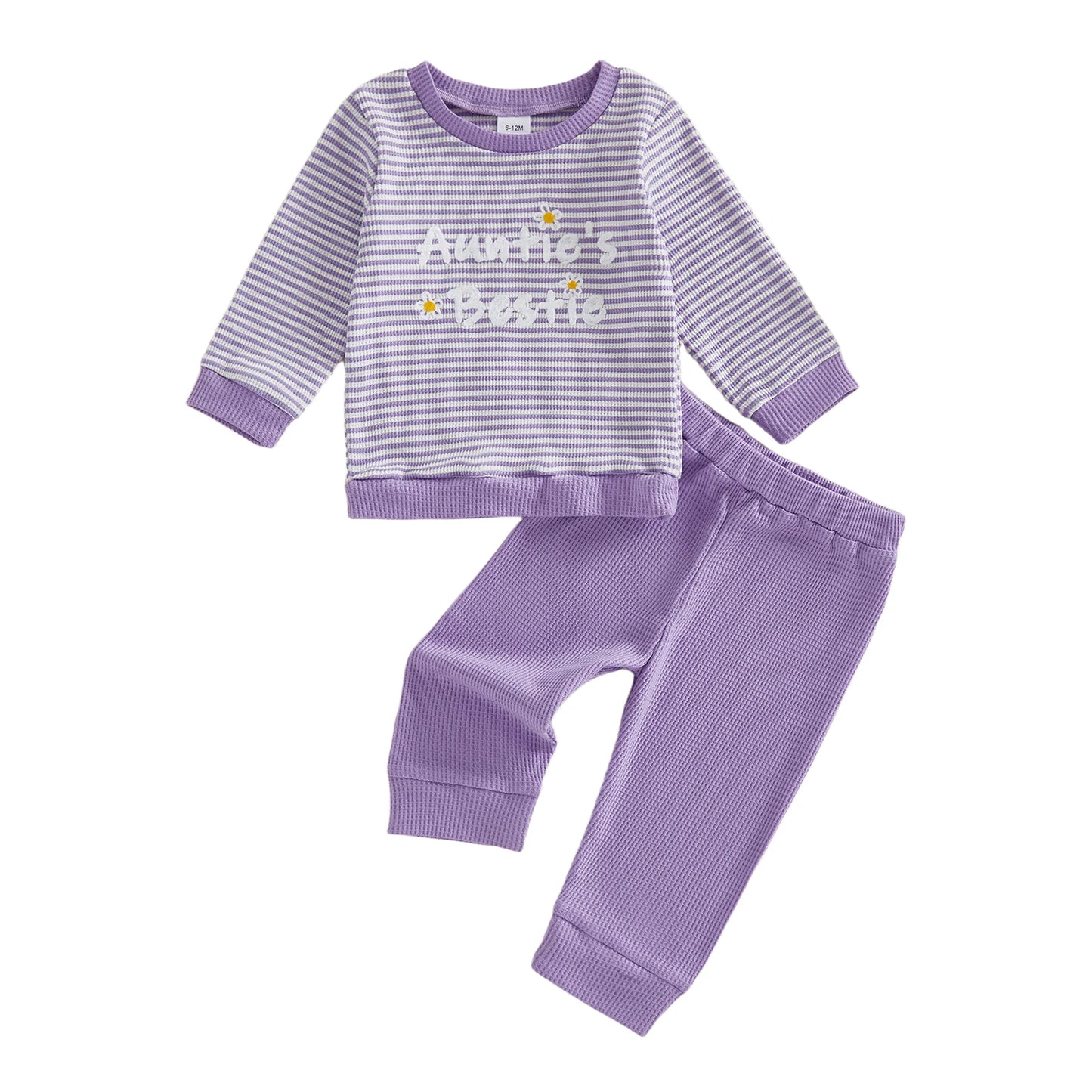 Toddler Girl 2-Piece Spring Set with Long Sleeve Striped Sweatshirt and Pants Round Neck Outfit for Baby Clothes