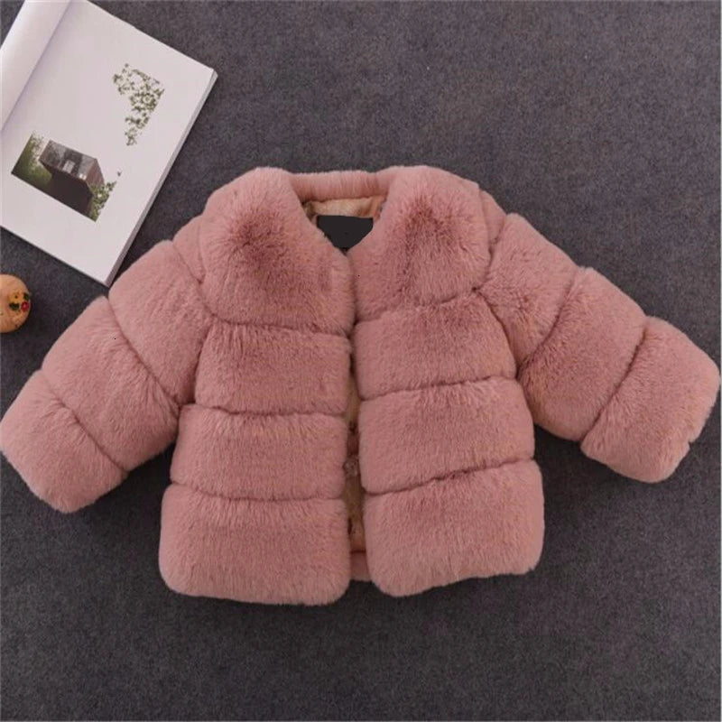 Girls Fur Jacket for Children Tops Clothes 2024 New Baby Kids Jackets Warm Thicken Coat Solid Color Boys Faux Fur Outwear Coat