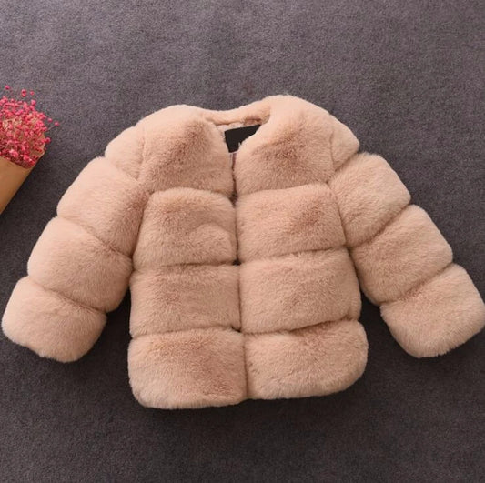 Girls Fur Jacket for Children Tops Clothes 2024 New Baby Kids Jackets Warm Thicken Coat Solid Color Boys Faux Fur Outwear Coat
