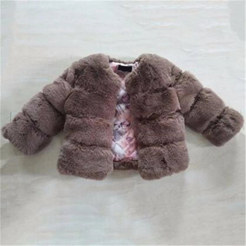 Girls Fur Jacket for Children Tops Clothes 2024 New Baby Kids Jackets Warm Thicken Coat Solid Color Boys Faux Fur Outwear Coat