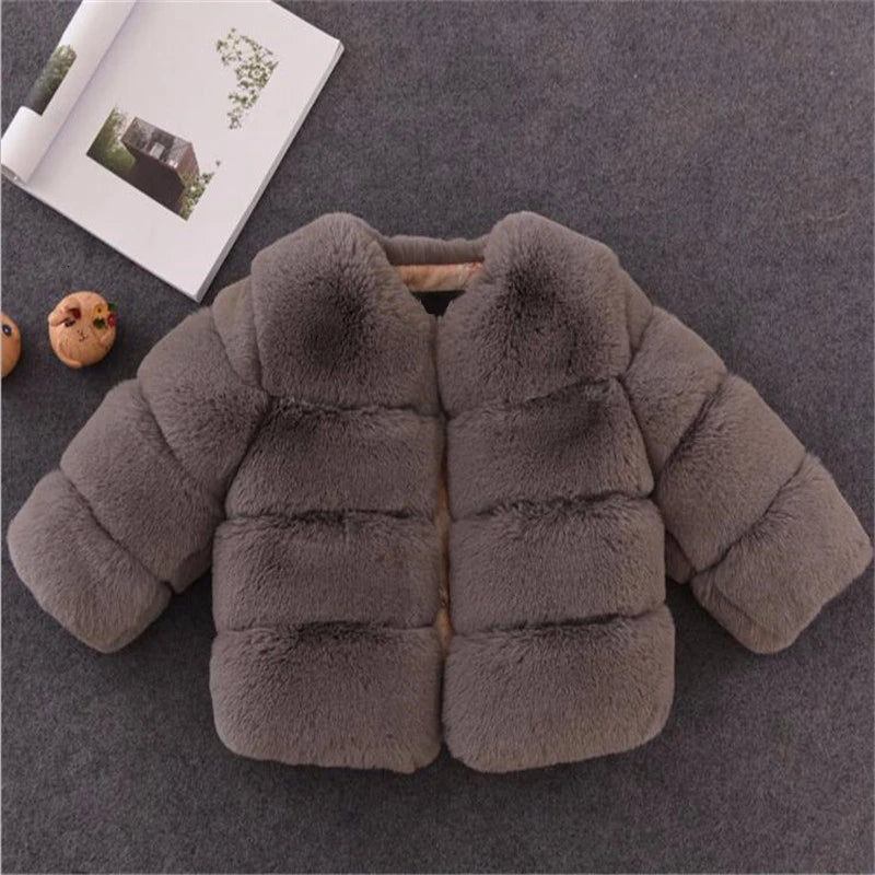 Girls Fur Jacket for Children Tops Clothes 2024 New Baby Kids Jackets Warm Thicken Coat Solid Color Boys Faux Fur Outwear Coat