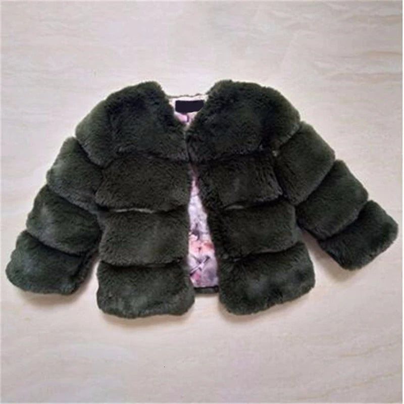 Girls Fur Jacket for Children Tops Clothes 2024 New Baby Kids Jackets Warm Thicken Coat Solid Color Boys Faux Fur Outwear Coat