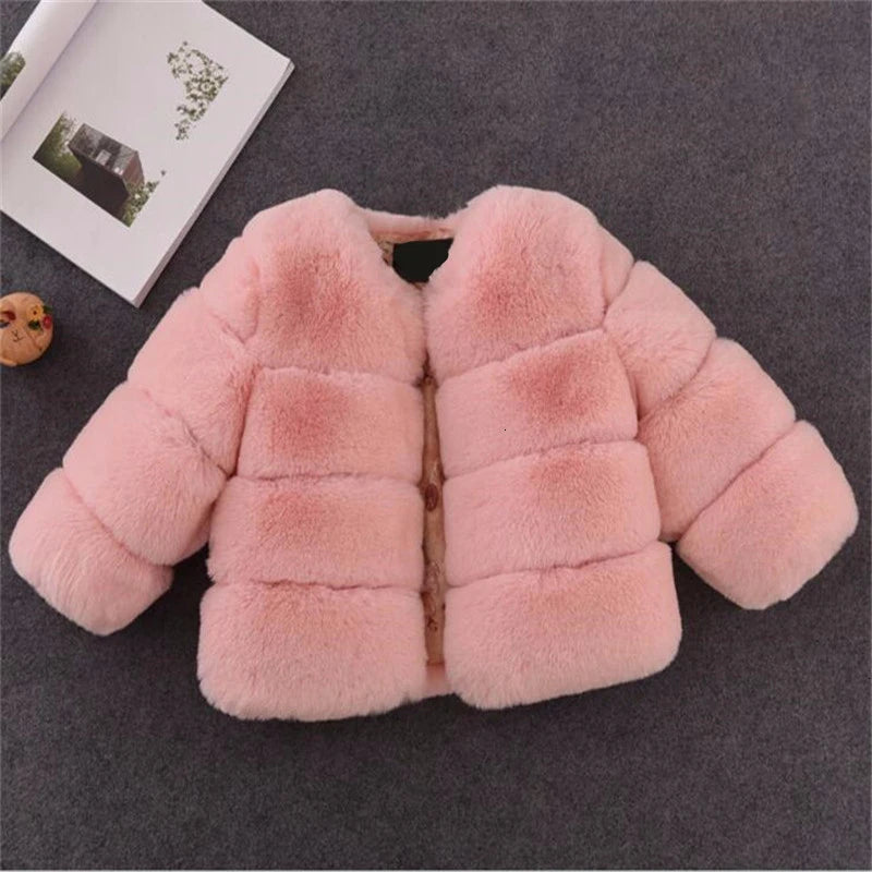 Girls Fur Jacket for Children Tops Clothes 2024 New Baby Kids Jackets Warm Thicken Coat Solid Color Boys Faux Fur Outwear Coat