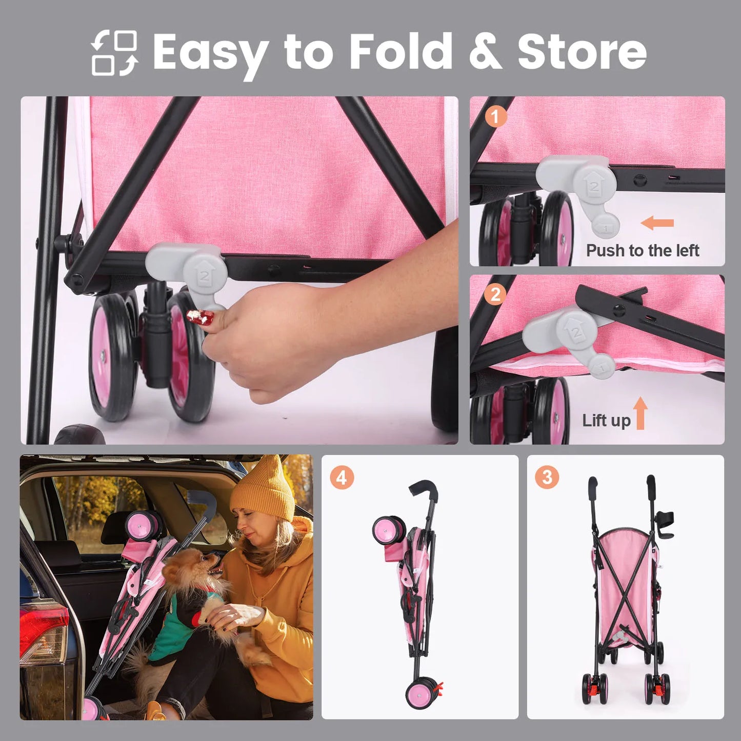 Pet Dog Stroller 4 Wheels Puppy Stroller Rotate with Brakes Storage for Dogs Cats Travel Pet Suplies Outdoor 애완견 유모차