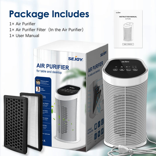 Sejoy Air Purifier HEPA Filter For Indoor 200 Square Feet 99.9% Removal With Ionizer Quiet 3 Speeds Bedroom Pets Air Purifier