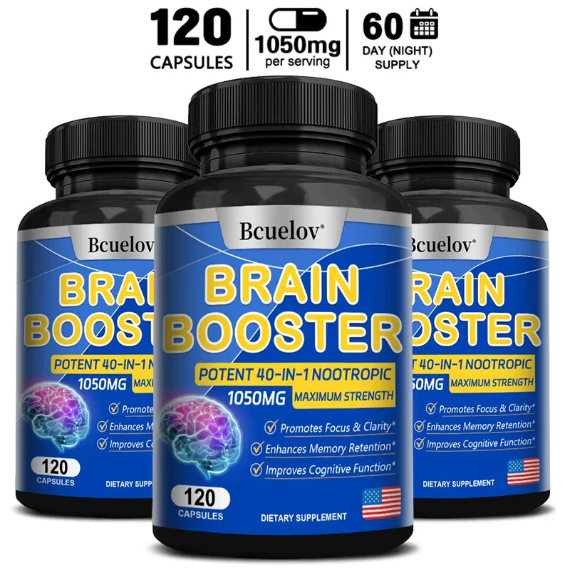 Brain Supplement - 40-in-1 Powerful Formula, 1050 Mg - Supports Memory, Cognitive Function, Focus, and Clarity