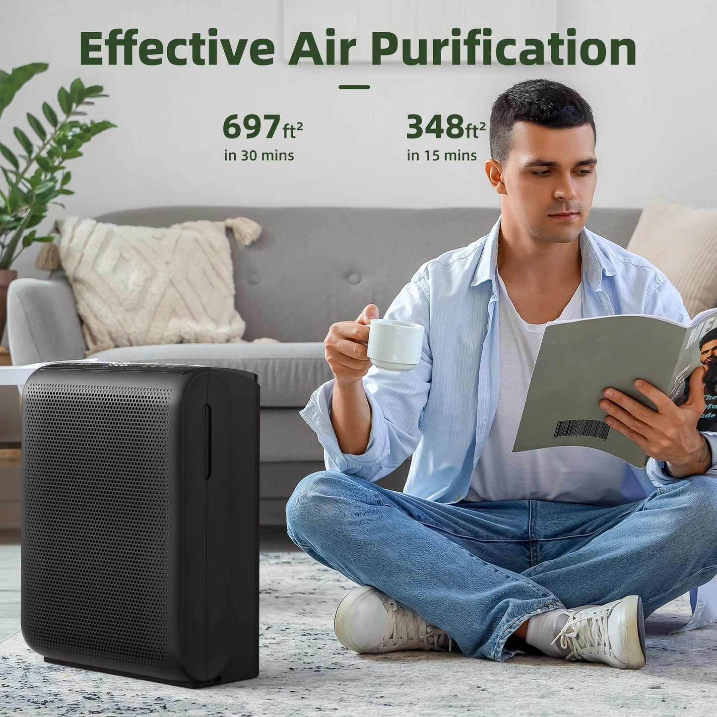 AROEVE Air Purifier 1504 Sq.Ft Touch Control Smart Timer 3 Speed , Washable Filters, for Pet Dander, Pollen, Smoke Bedroom, MK07