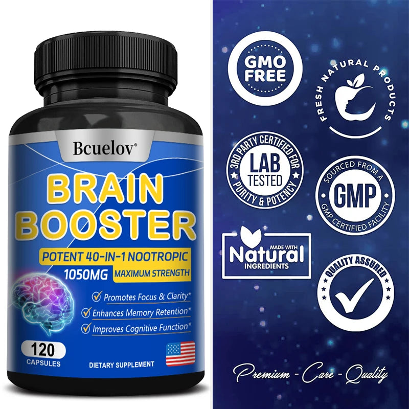 Brain Supplement - 40-in-1 Powerful Formula, 1050 Mg - Supports Memory, Cognitive Function, Focus, and Clarity