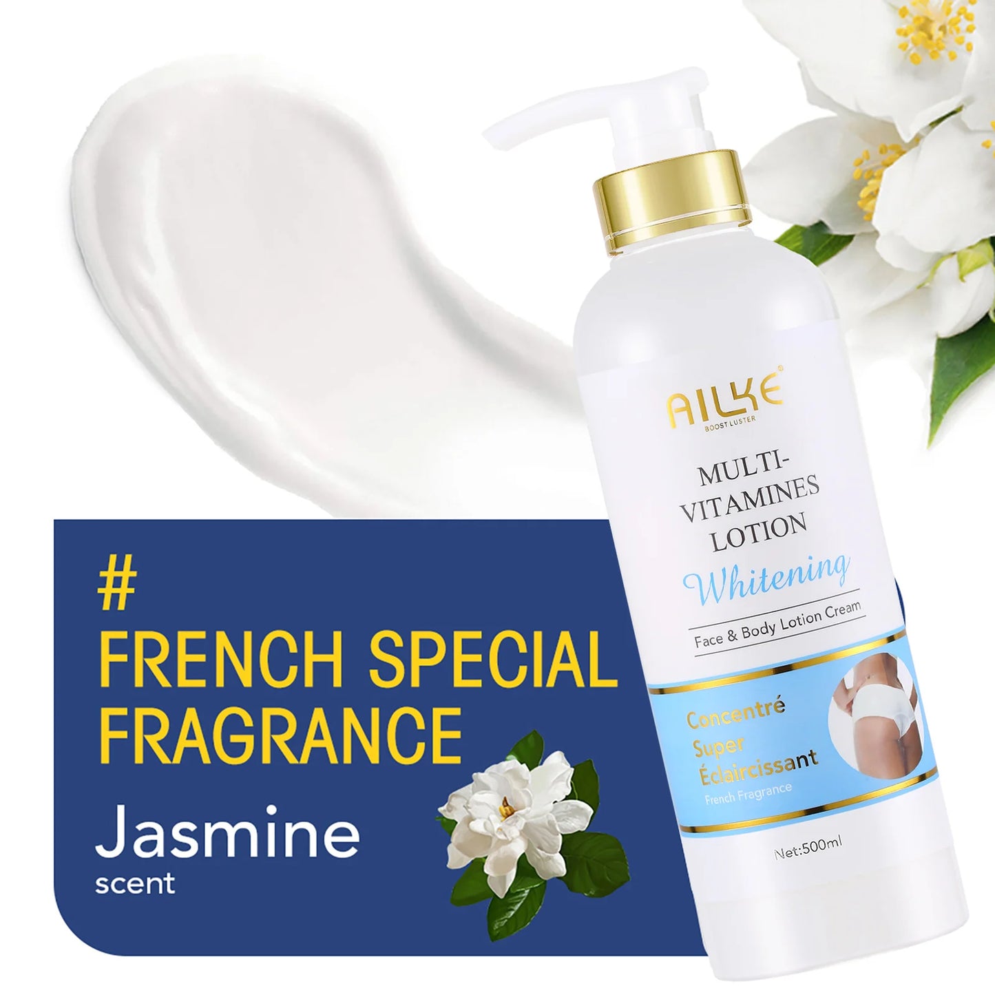 AILKE Multi Vitamin Whitening Body Lotion, With Vitamins A& E, Increase Skin Radiance, Even Skin Tone, Daily Moisturizer Cream