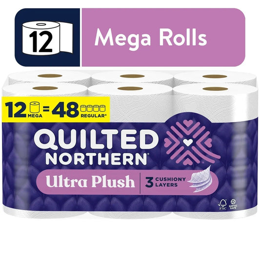 Ultra Plush 3 Ply Toilet Paper 12 Mega Rolls Soft Absorbent Bulk Bath Tissue 3060 Sheets Septic Safe Lint Free 3X Thicker