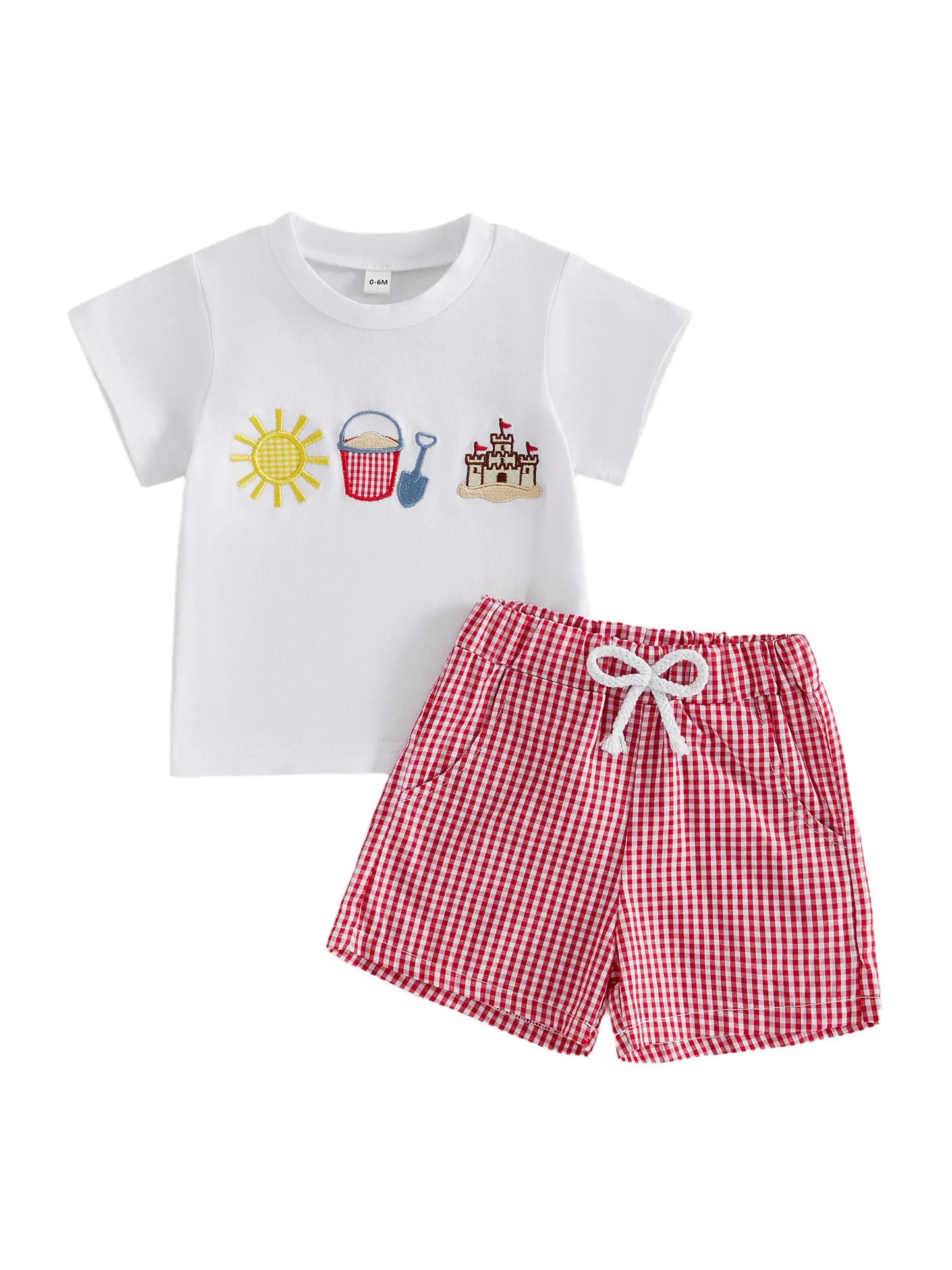 Adorable Infant Summer Outfit with Cute Ice Cream Print T-shirt and Denim Shorts 2-Piece Set for Beach Fun