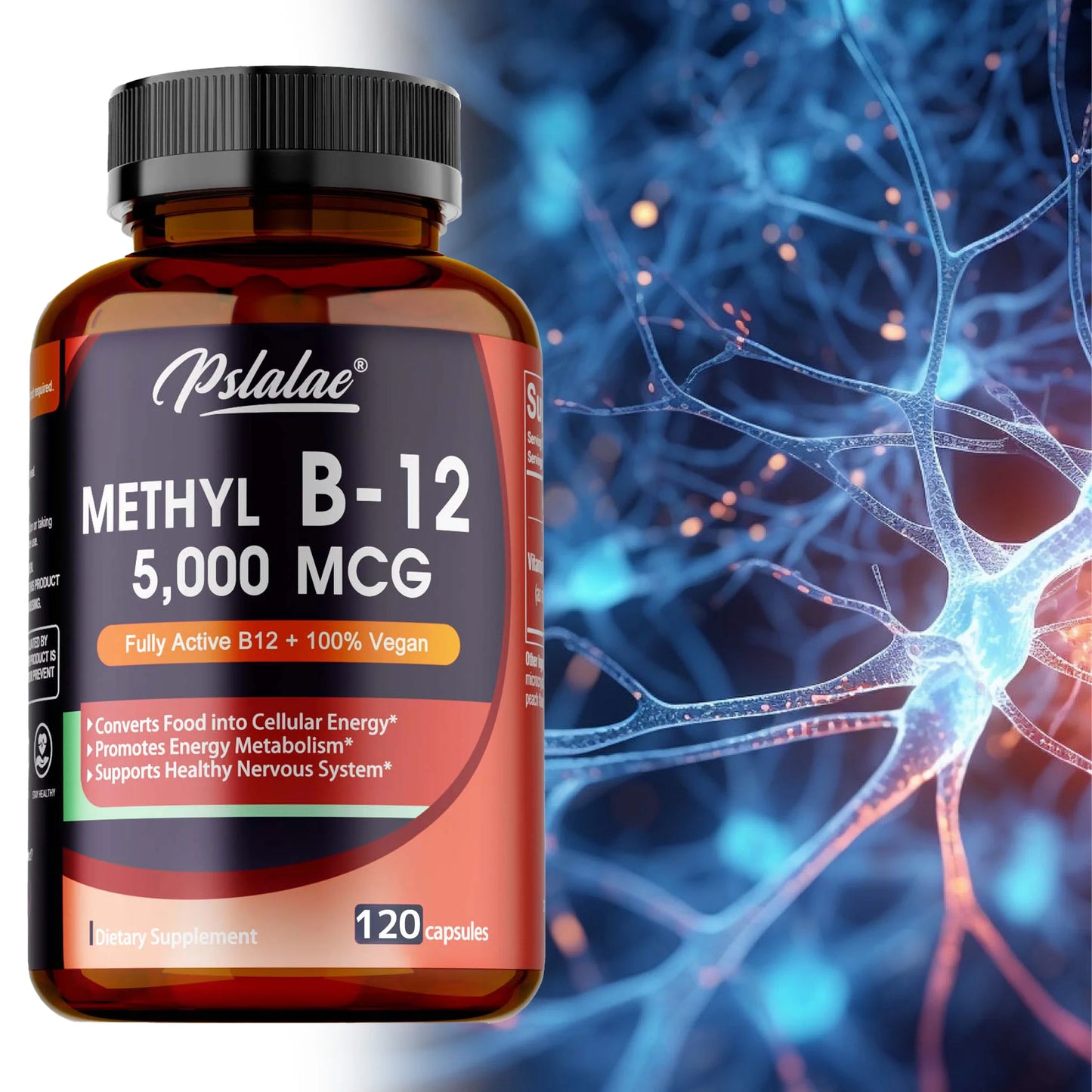 Vitamin B12 - 5000 MCG Supplement -Benefits Brain & Heart Function, Supports Memory,Boost Natural Energy Supple - 120 Capsules