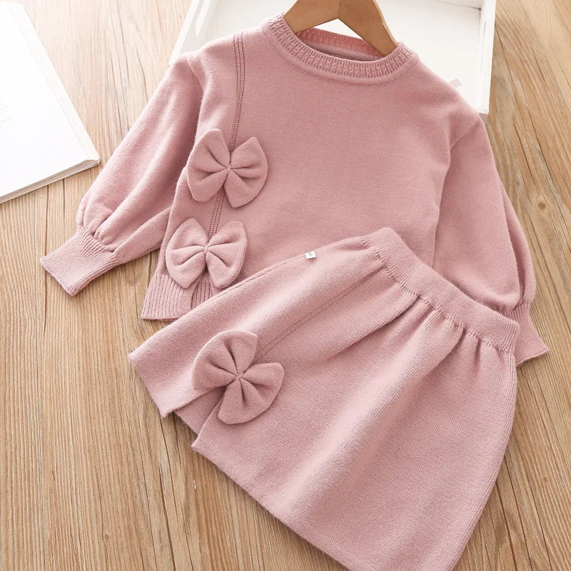 Girls Clothing Set 2-piece Long sleeved Sweater Set Autumn/Winter Sweatshirt+Skirt Set Childrens Clothing for the Start of Schoo