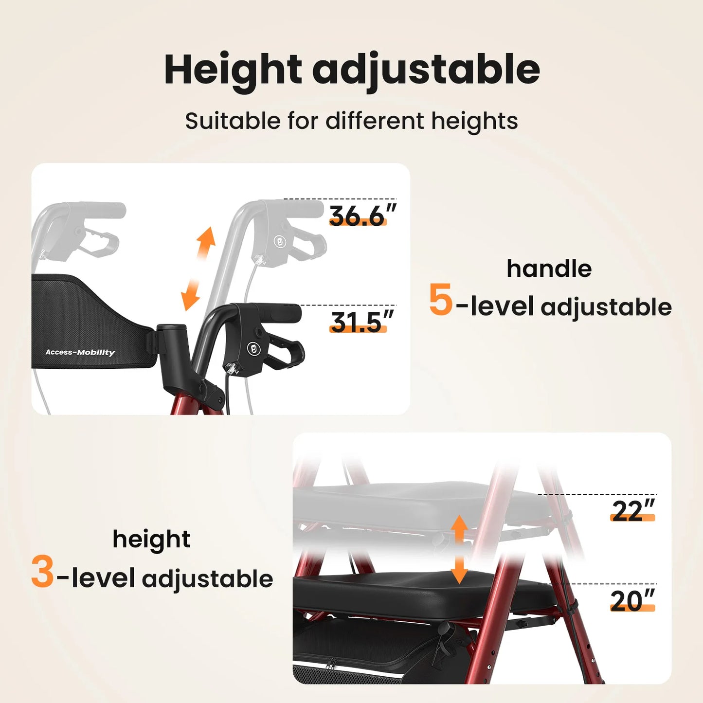 MaiDeSiTe Rollator Walkers For Seniors, Foldable Walker With Seat, Rollator Walker With Durable Aluminum, 8" Big Wheels For All