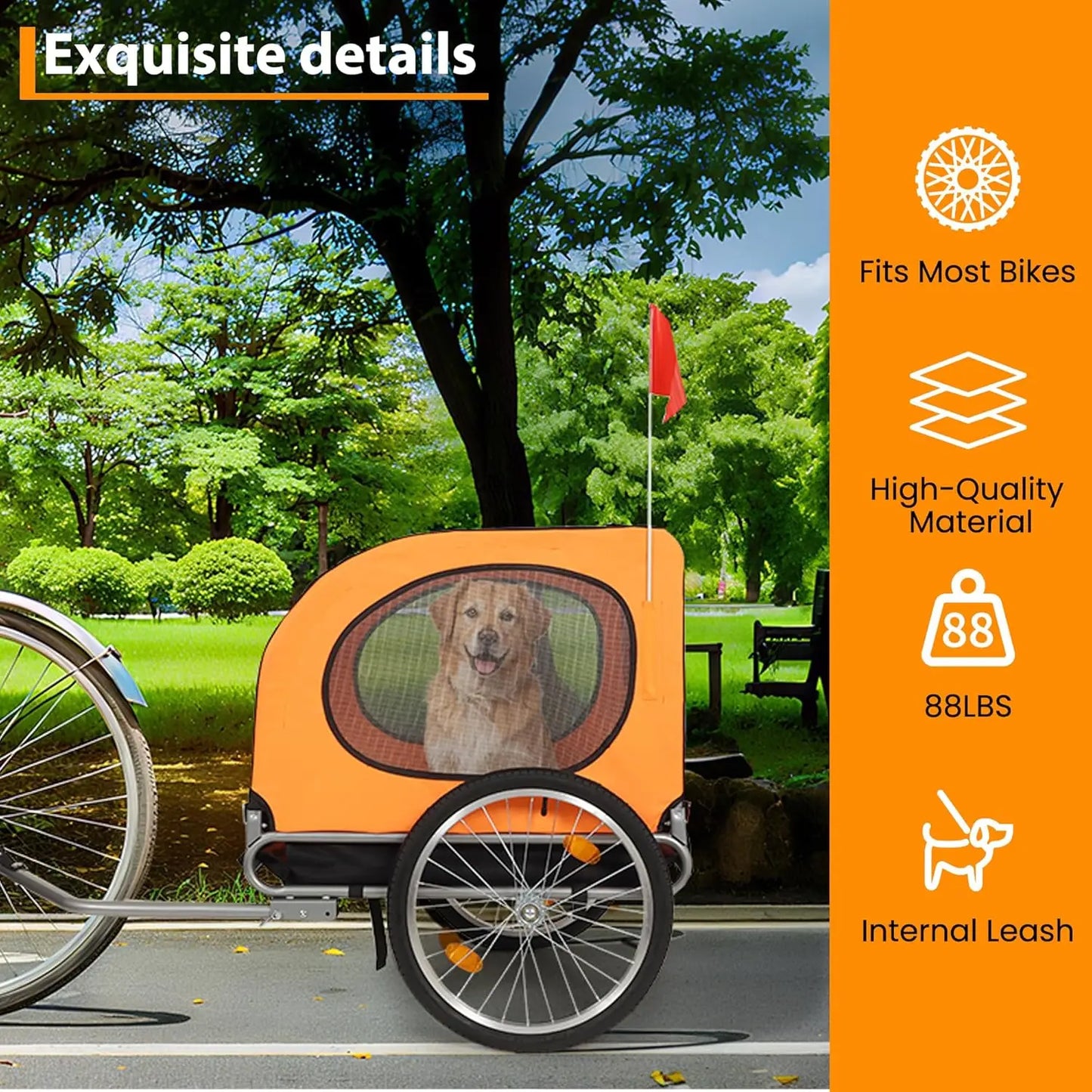 Large Dog Bike Trailer 88Lbs Capacity Pet Bicycle Carrier Foldable Oxford Fabric Universal Coupler with Quick Release Wheels
