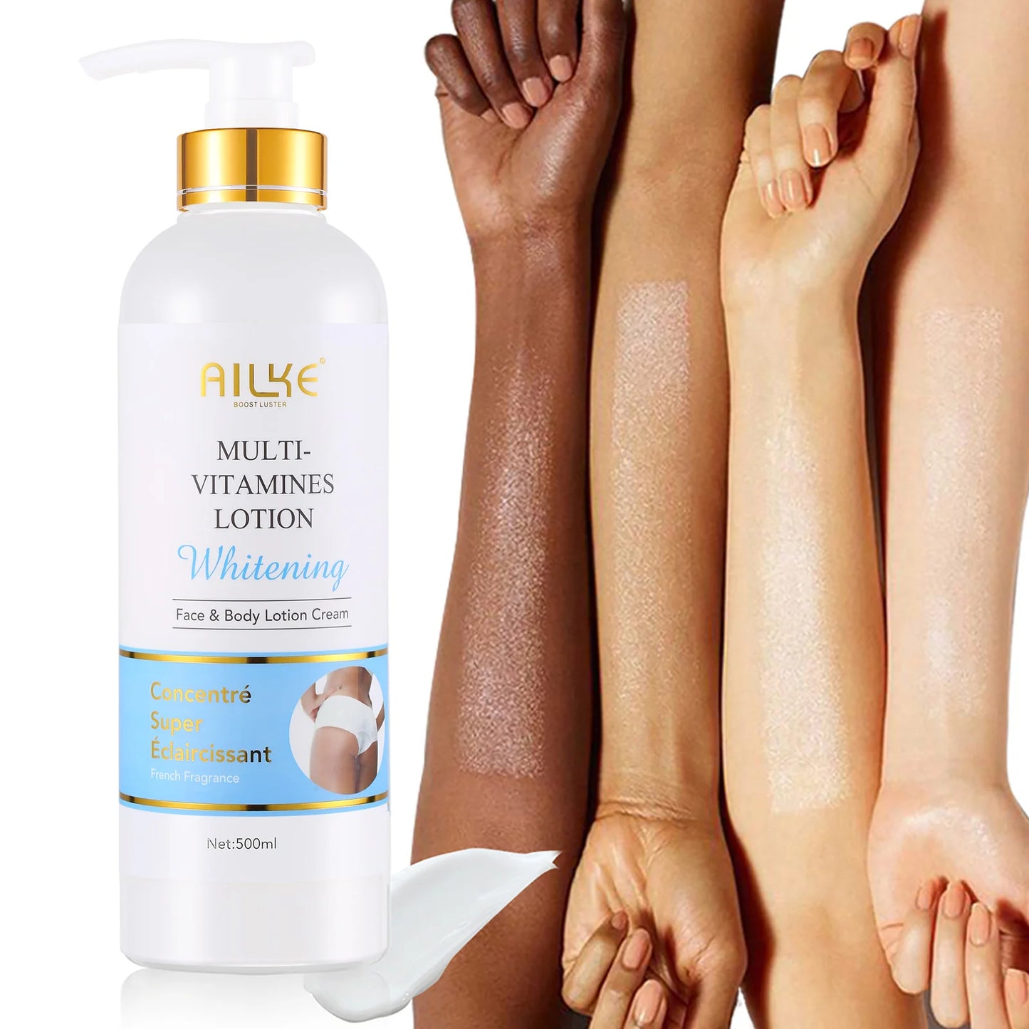 AILKE Multi Vitamin Whitening Body Lotion, With Vitamins A& E, Increase Skin Radiance, Even Skin Tone, Daily Moisturizer Cream