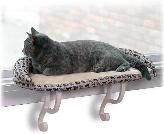 K&H Pet Products Bolster Kitty Sill Cat Window Perch Bed for Large Cats, Orthopedic Window Hammock Holds 40 lbs, Washable Cover,