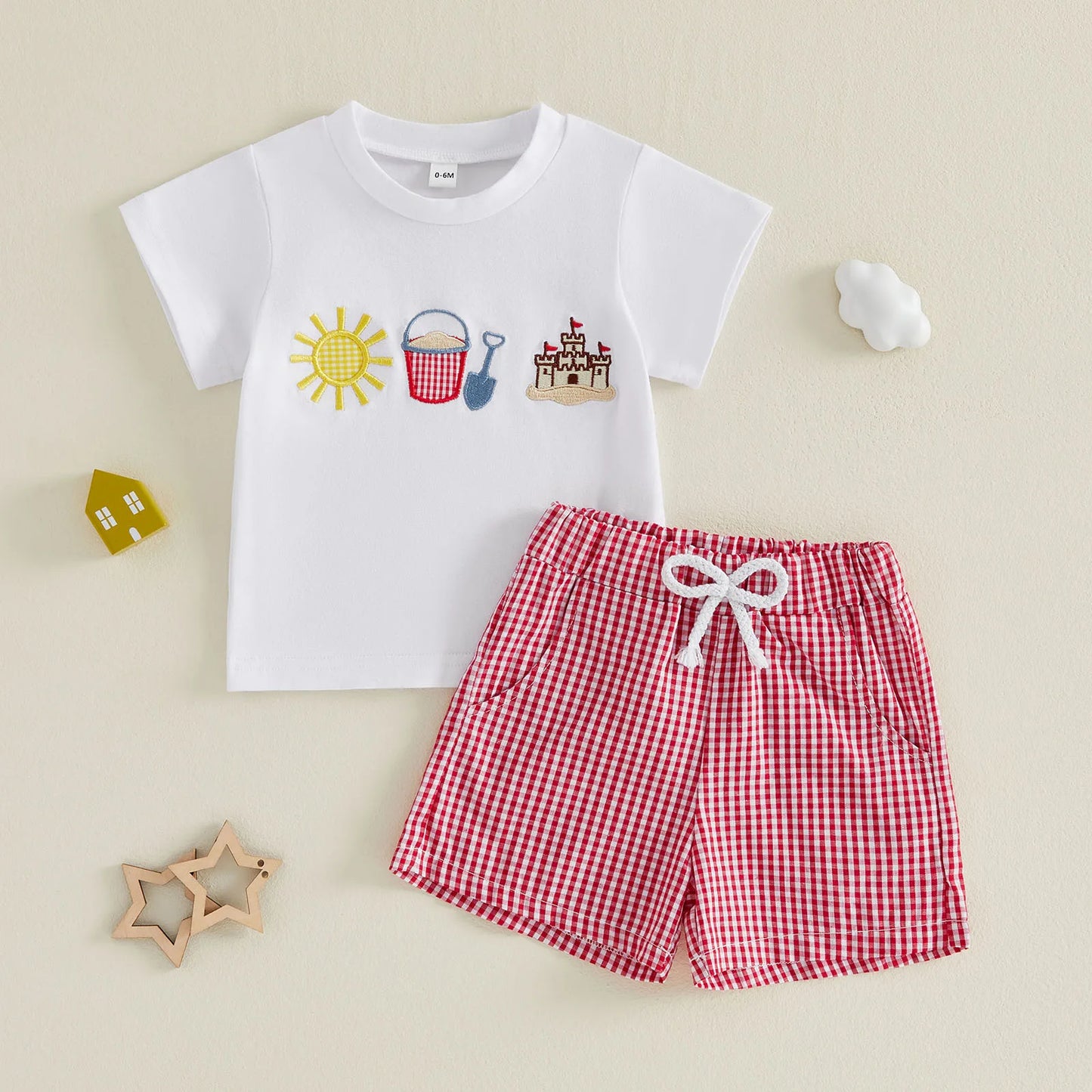 Adorable Infant Summer Outfit with Cute Ice Cream Print T-shirt and Denim Shorts 2-Piece Set for Beach Fun