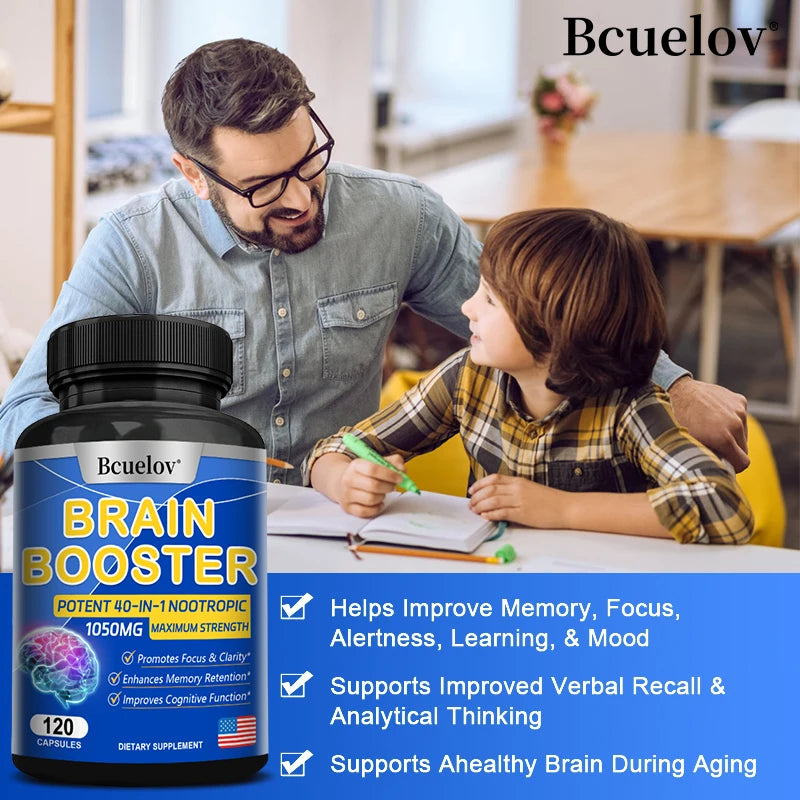 Brain Supplement - 40-in-1 Powerful Formula, 1050 Mg - Supports Memory, Cognitive Function, Focus, and Clarity