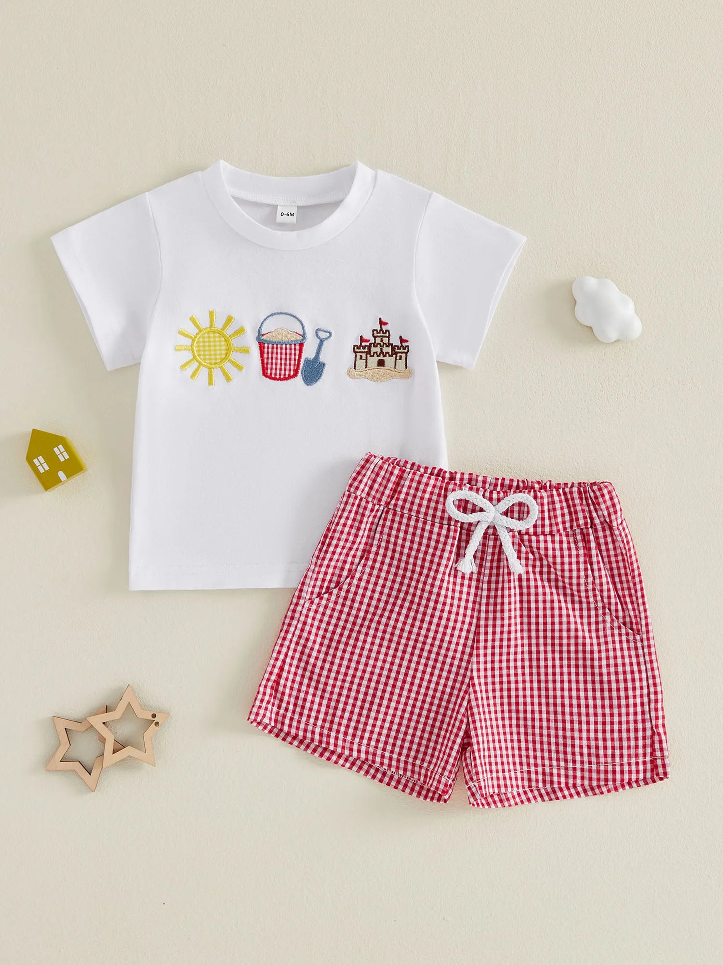 Adorable Infant Summer Outfit with Cute Ice Cream Print T-shirt and Denim Shorts 2-Piece Set for Beach Fun