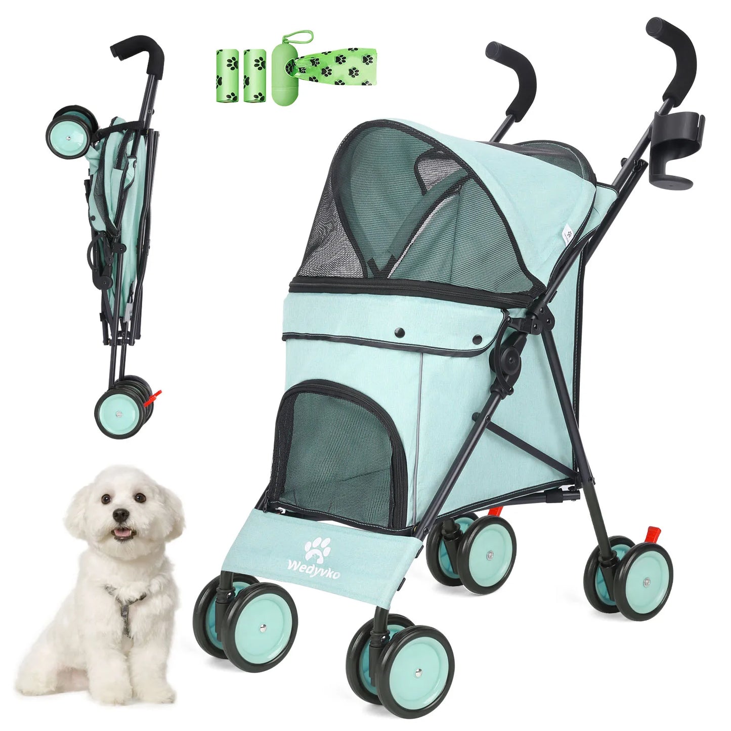 Pet Dog Stroller 4 Wheels Puppy Stroller Rotate with Brakes Storage for Dogs Cats Travel Pet Suplies Outdoor 애완견 유모차