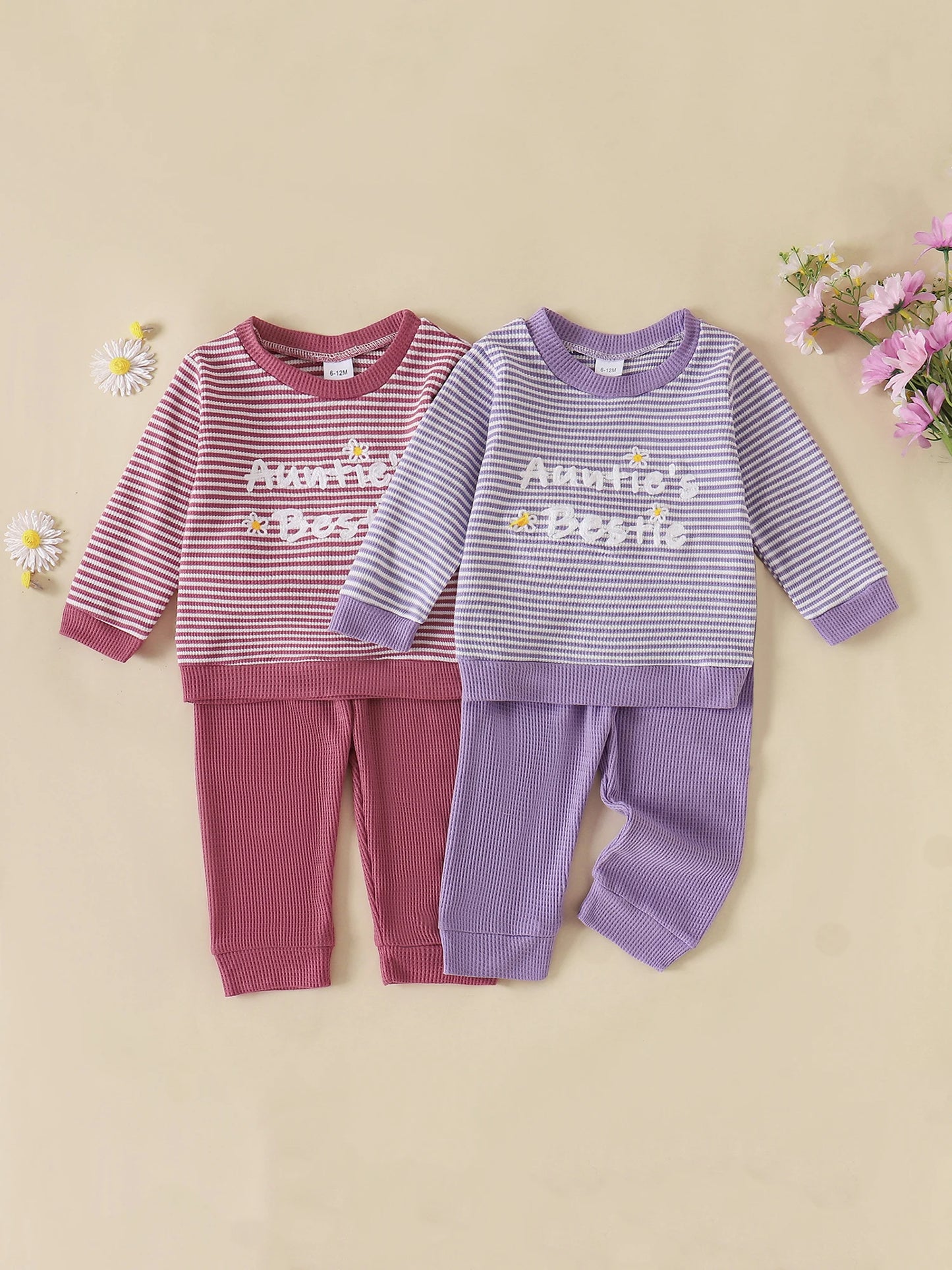 Toddler Girl 2-Piece Spring Set with Long Sleeve Striped Sweatshirt and Pants Round Neck Outfit for Baby Clothes