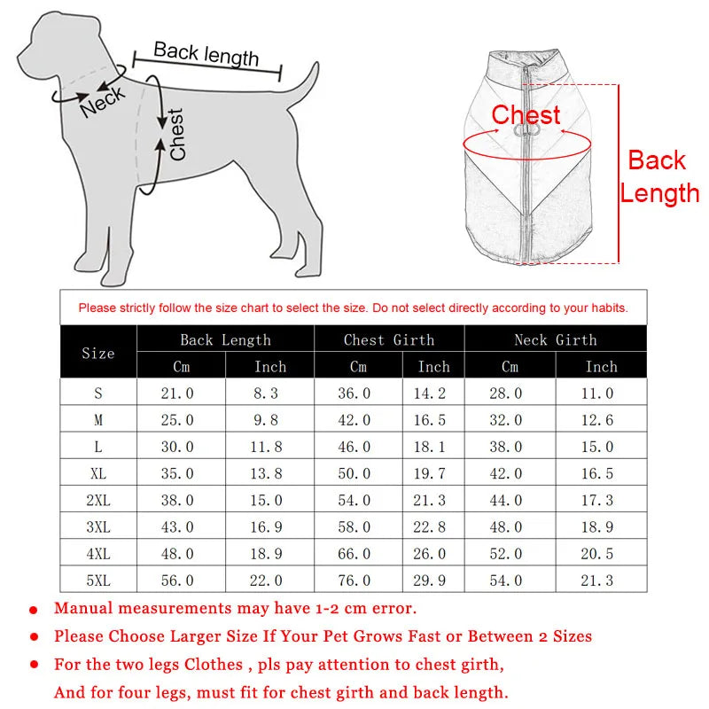 Large Dog Clothes for Small Medium Dogs Cat Winter Warm Puppy Vest Jacket French Bulldog Labrador Outdoor Windproof Pet Coat