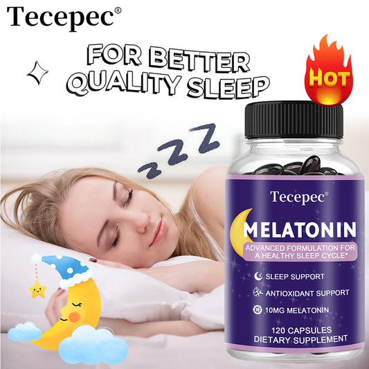 Melatonin Capsules 10 Mg Relieve Anxiety and Stress, Help with Deep Sleep, Improve Insomnia, Fall Asleep Faster, Antioxidants