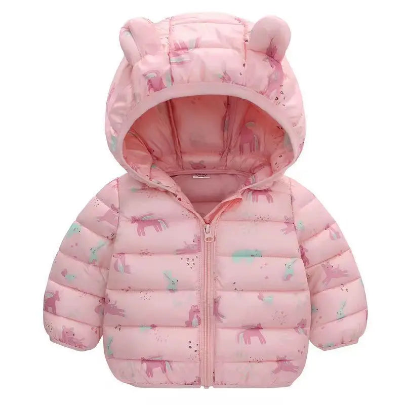 2025 children's autumn winter down cotton jacket cartoon light zipper hooded cotton jacket boys girls warm overcoat infants 0-5Y
