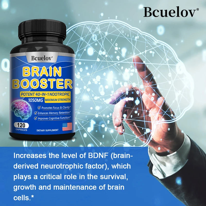 Brain Supplement - 40-in-1 Powerful Formula, 1050 Mg - Supports Memory, Cognitive Function, Focus, and Clarity