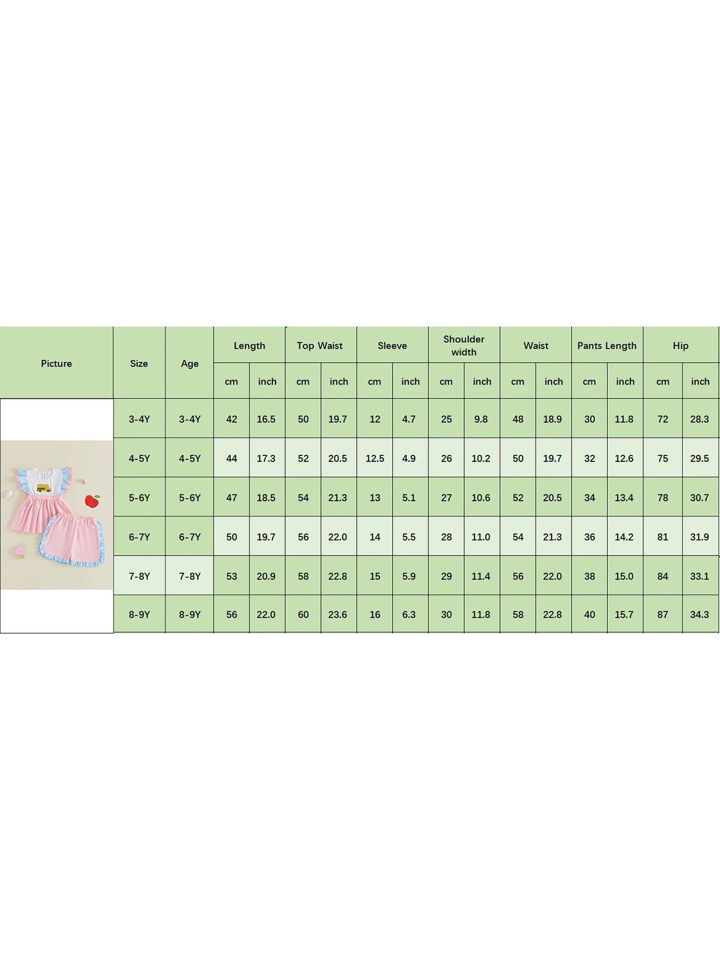 Girls Back To School Outfits School Bus Applique Flutter Sleeve Babydoll Blouse and Ruffled Shorts 2 Piece Summer Set for Kids