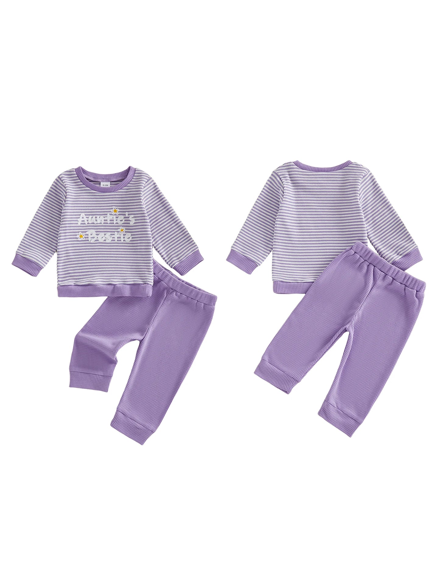 Toddler Girl 2-Piece Spring Set with Long Sleeve Striped Sweatshirt and Pants Round Neck Outfit for Baby Clothes