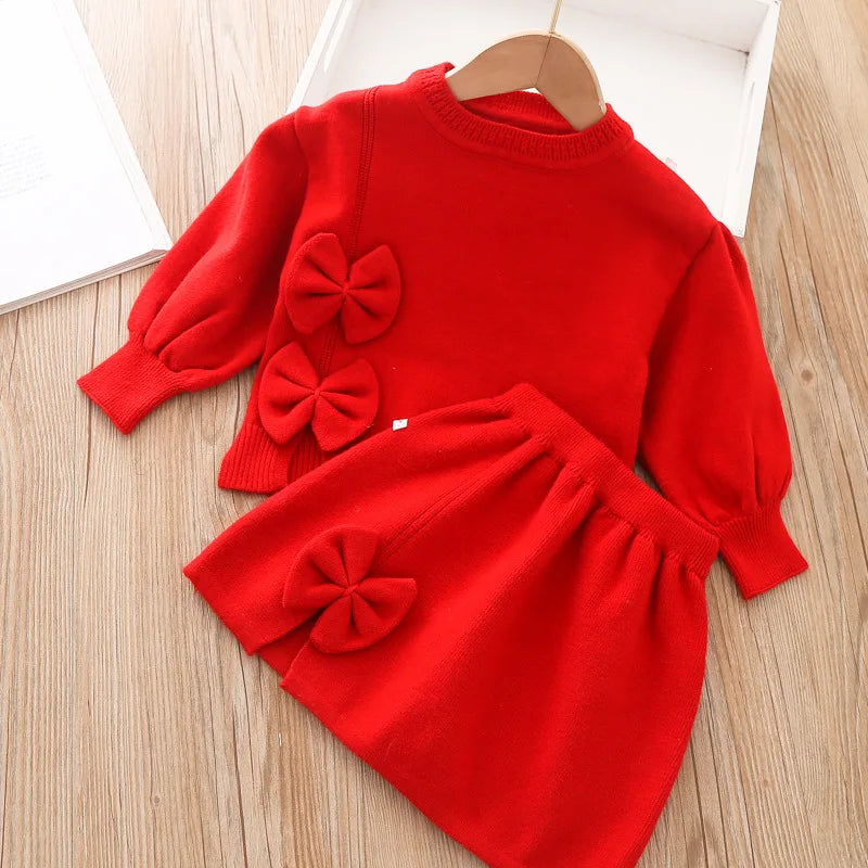 Girls Clothing Set 2-piece Long sleeved Sweater Set Autumn/Winter Sweatshirt+Skirt Set Childrens Clothing for the Start of Schoo