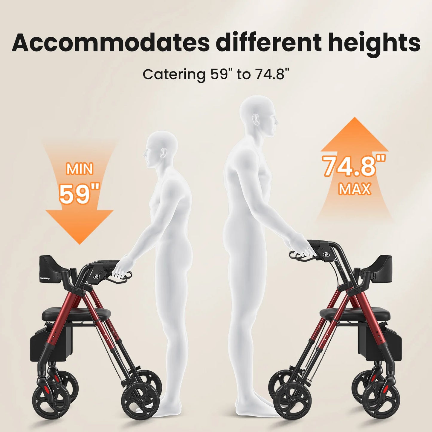 MaiDeSiTe Rollator Walkers For Seniors, Foldable Walker With Seat, Rollator Walker With Durable Aluminum, 8" Big Wheels For All