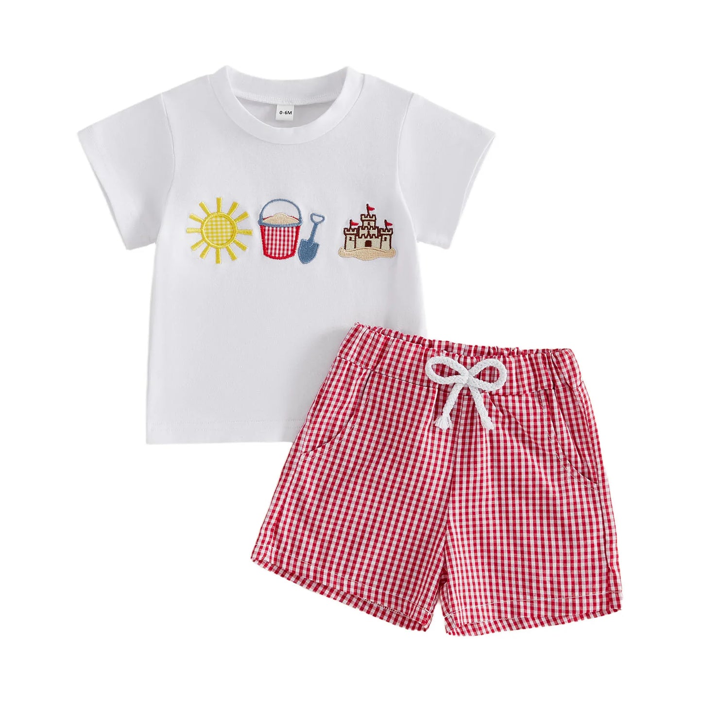 Adorable Infant Summer Outfit with Cute Ice Cream Print T-shirt and Denim Shorts 2-Piece Set for Beach Fun