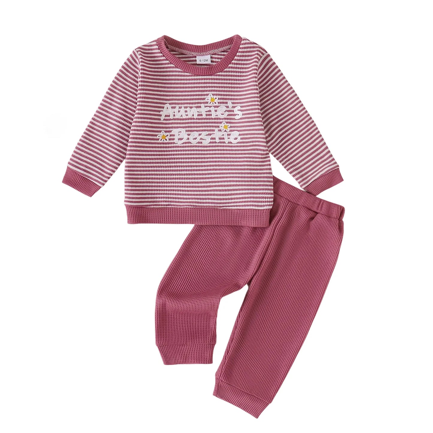 Toddler Girl 2-Piece Spring Set with Long Sleeve Striped Sweatshirt and Pants Round Neck Outfit for Baby Clothes