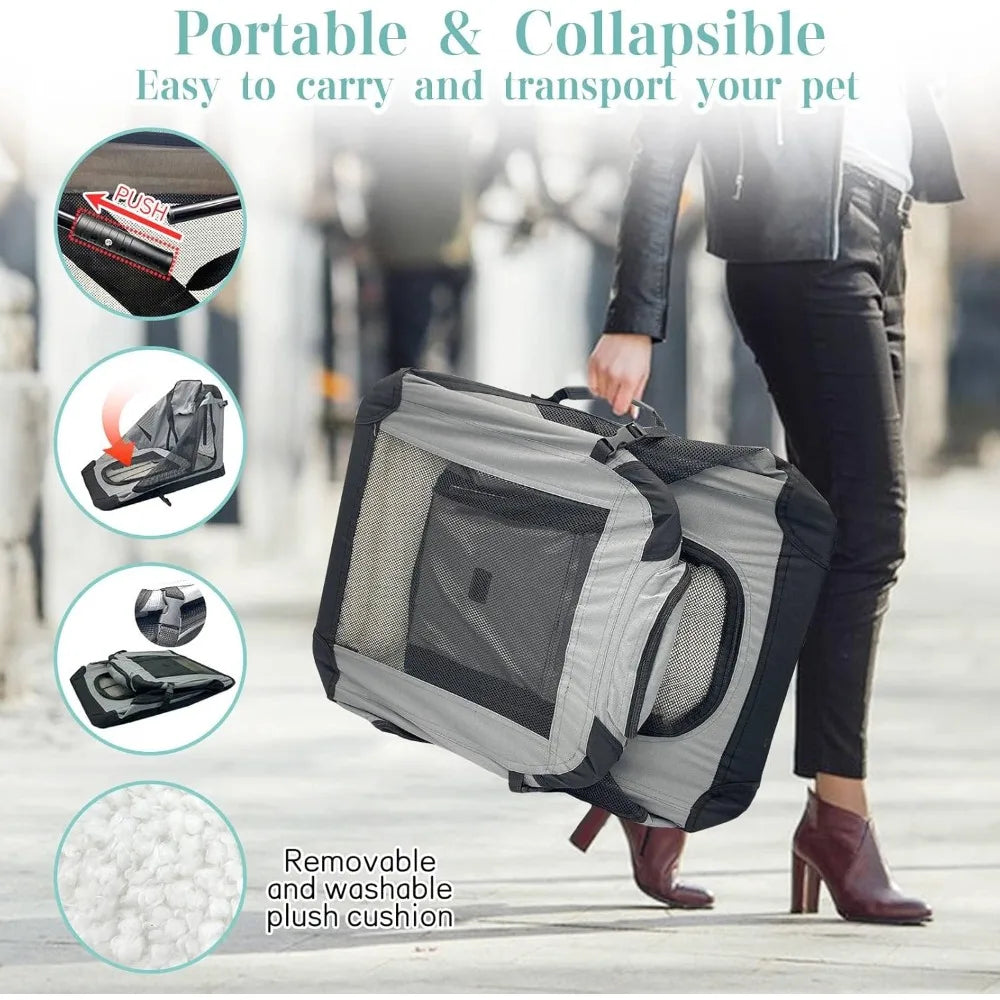 Large Cat Carrier for 2 Cats, 24x17x17 Soft Dog Crate Collapsible Portable Travel Pet Carrier Bag Durable Breathable Foldable