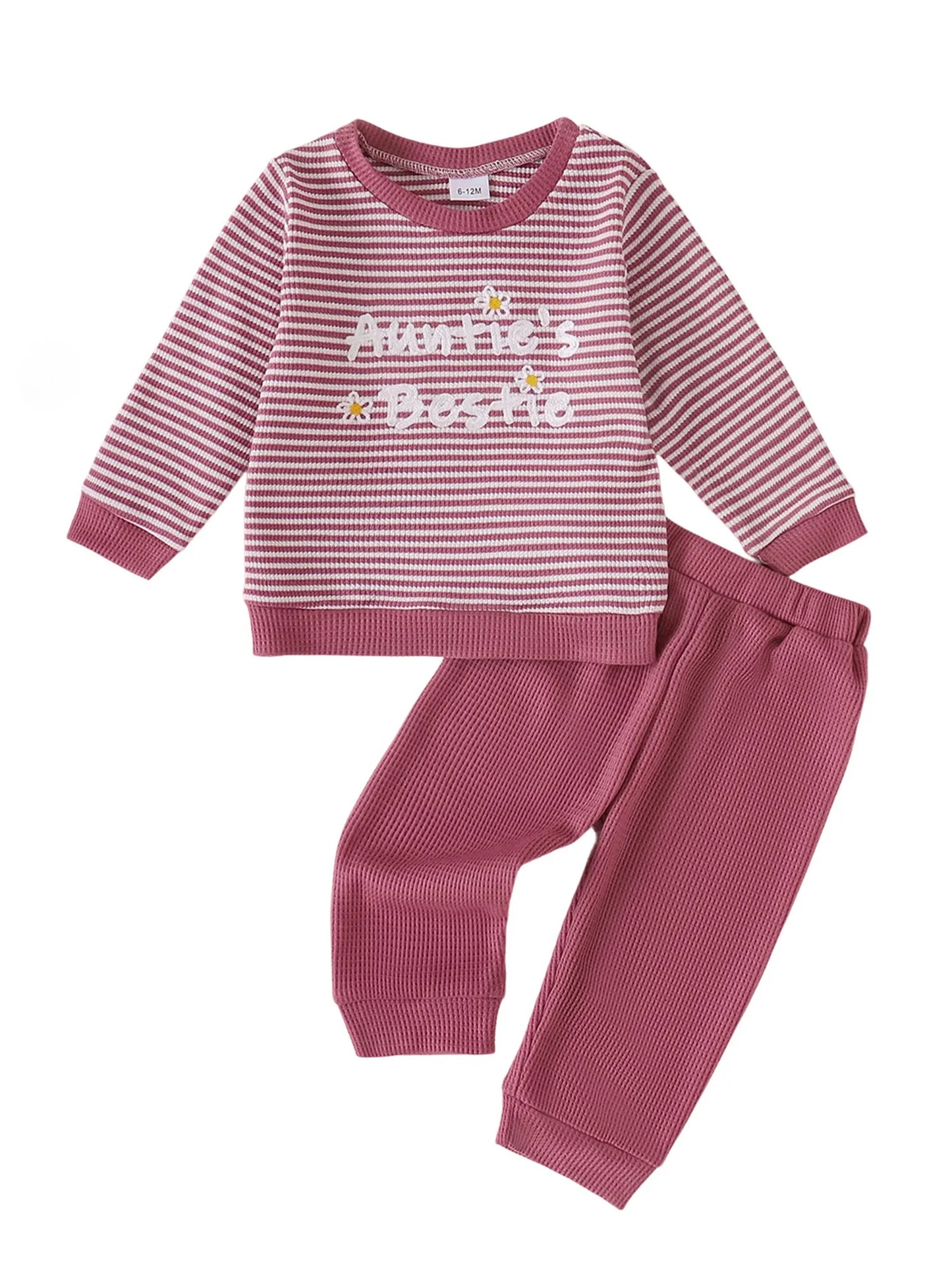 Toddler Girl 2-Piece Spring Set with Long Sleeve Striped Sweatshirt and Pants Round Neck Outfit for Baby Clothes