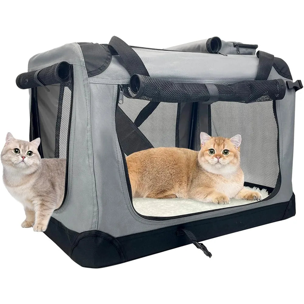 Large Cat Carrier for 2 Cats, 24x17x17 Soft Dog Crate Collapsible Portable Travel Pet Carrier Bag Durable Breathable Foldable