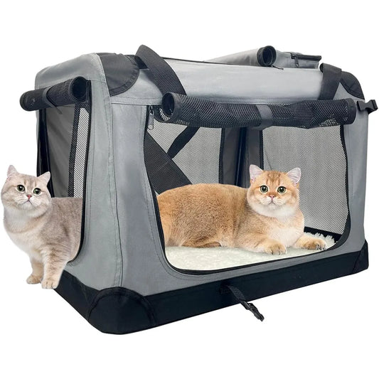 Large Cat Carrier for 2 Cats, 24x17x17 Soft Dog Crate Collapsible Portable Travel Pet Carrier Bag Durable Breathable Foldable