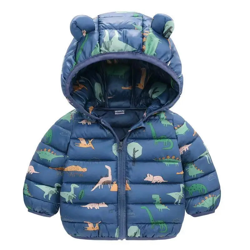 2025 children's autumn winter down cotton jacket cartoon light zipper hooded cotton jacket boys girls warm overcoat infants 0-5Y