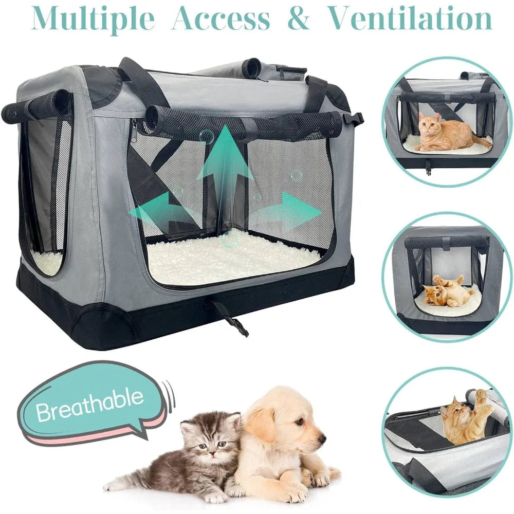 Large Cat Carrier for 2 Cats, 24x17x17 Soft Dog Crate Collapsible Portable Travel Pet Carrier Bag Durable Breathable Foldable