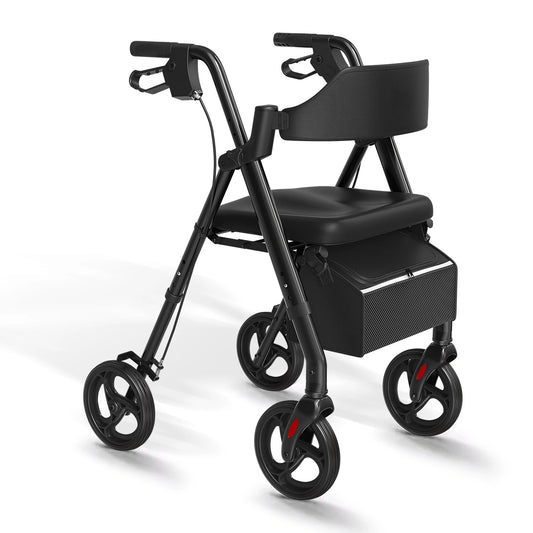 MaiDeSiTe Rollator Walkers For Seniors, Foldable Walker With Seat, Rollator Walker With Durable Aluminum, 8" Big Wheels For All