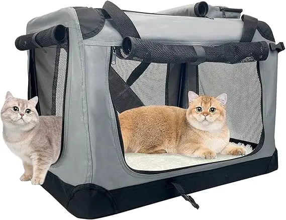 Large Cat Carrier for 2 Cats, 24x17x17 Soft Dog Crate Collapsible Portable Travel Pet Carrier Bag Durable Breathable Foldable