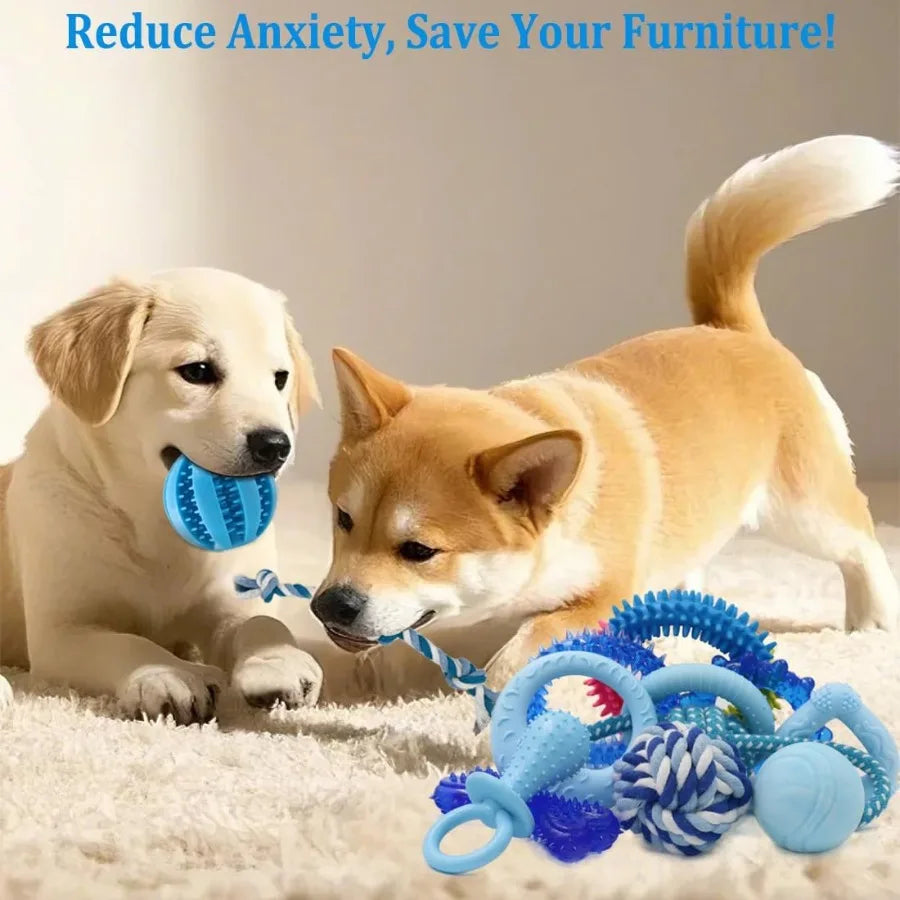 20 Pack Puppy Chew Toys for Small Breeds Blue Dog Teething Rings and Ropes Interactive Blue Rubber Toy Bundle with Durable Chew