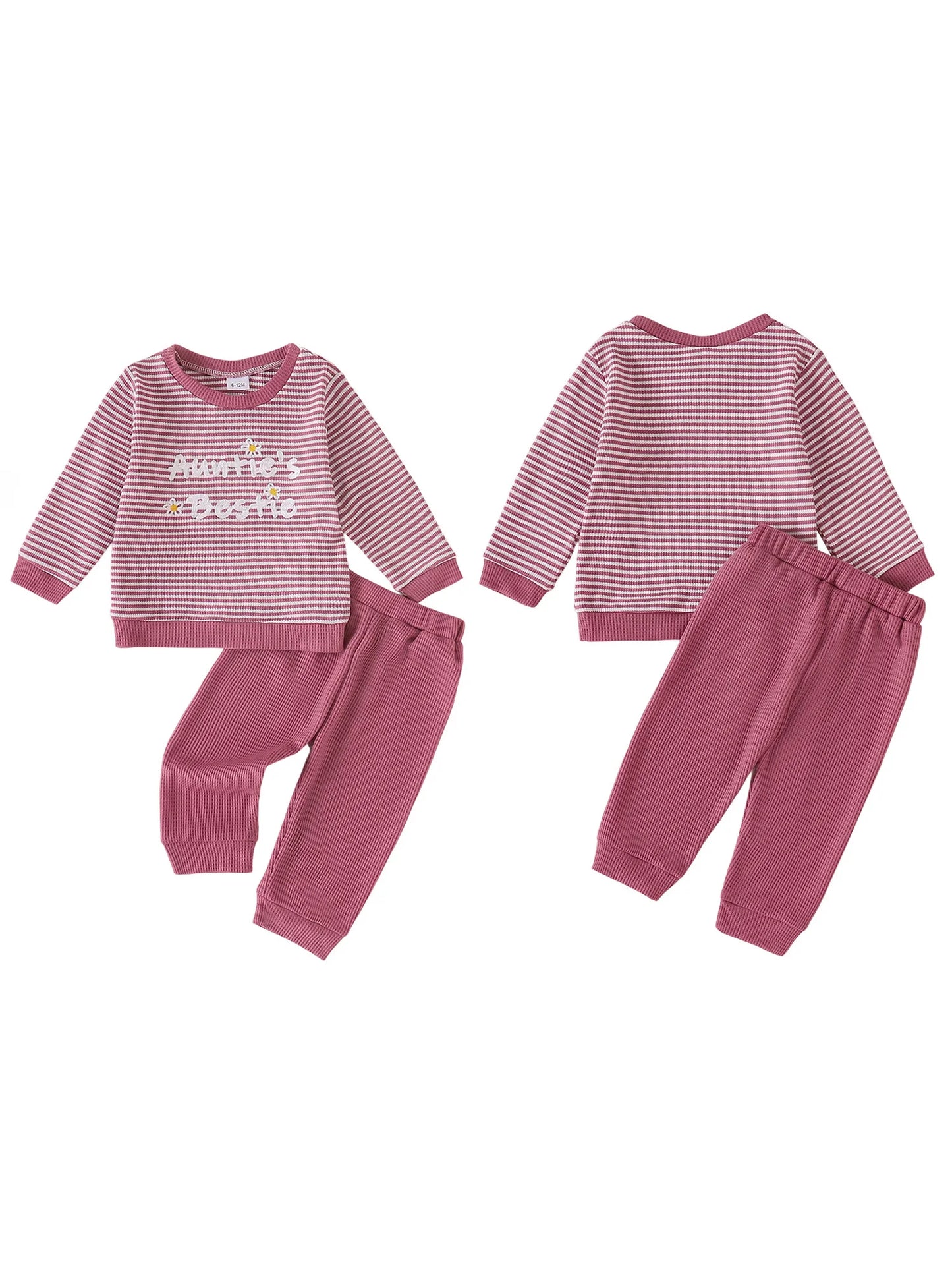 Toddler Girl 2-Piece Spring Set with Long Sleeve Striped Sweatshirt and Pants Round Neck Outfit for Baby Clothes