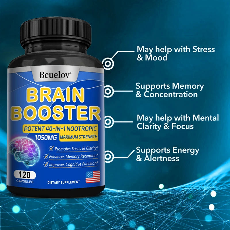 Brain Supplement - 40-in-1 Powerful Formula, 1050 Mg - Supports Memory, Cognitive Function, Focus, and Clarity